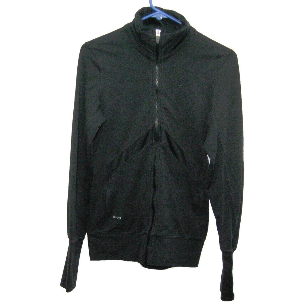 NIKE Women's Size Small Solid Black Dri-Fit Long Sleeve Track Jacket Fitness Top